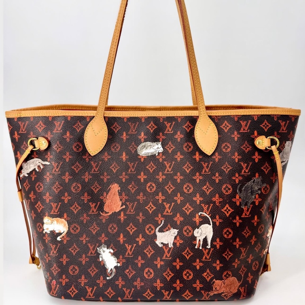 Louis Vuitton Brown and Orange Cat Pattern Tote